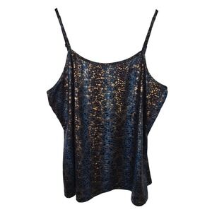 Fashion Bug Womens 0X Blue‎ Bronze Metallic Animal Print Camisole Tank Top Plus